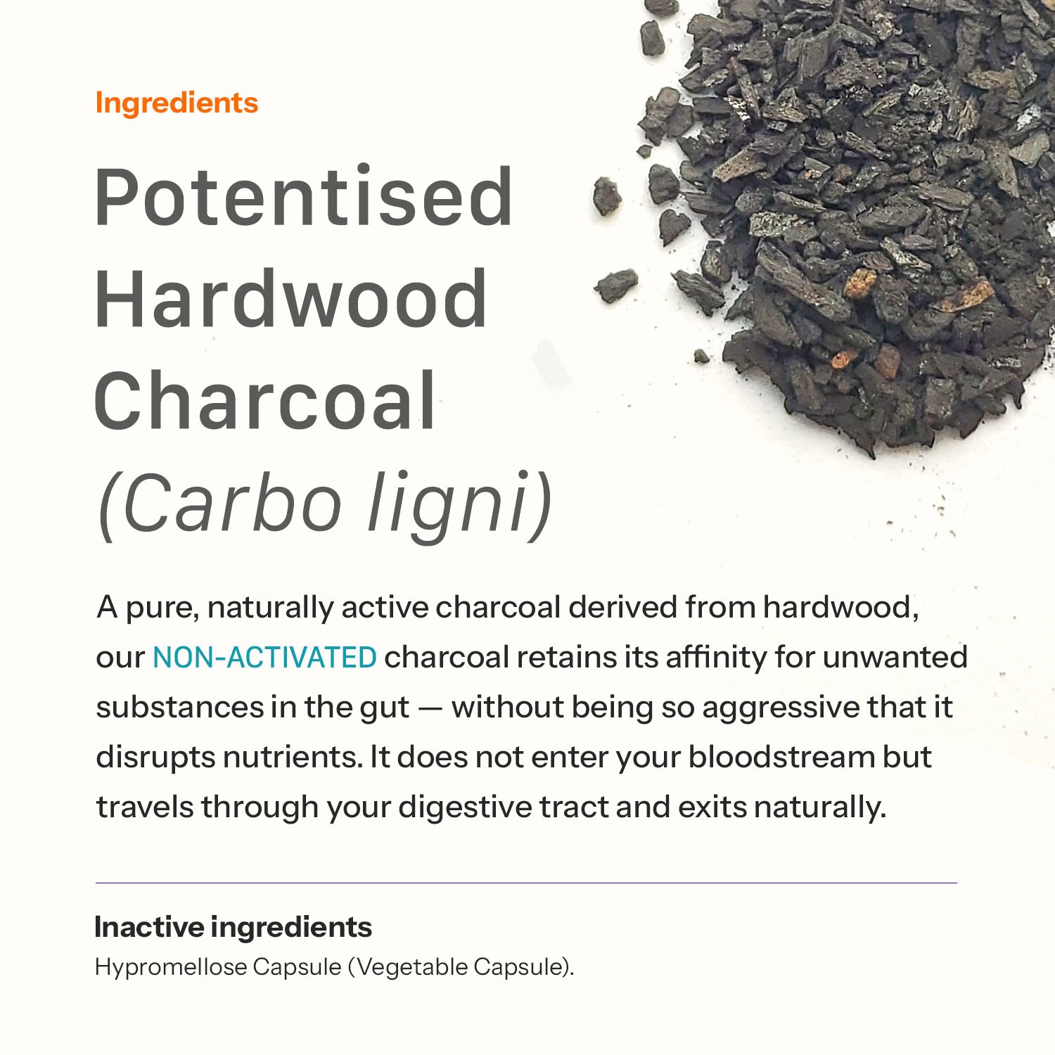 Non-Activated Hardwood Charcoal Capsules - Digestive & Daily Detox Support