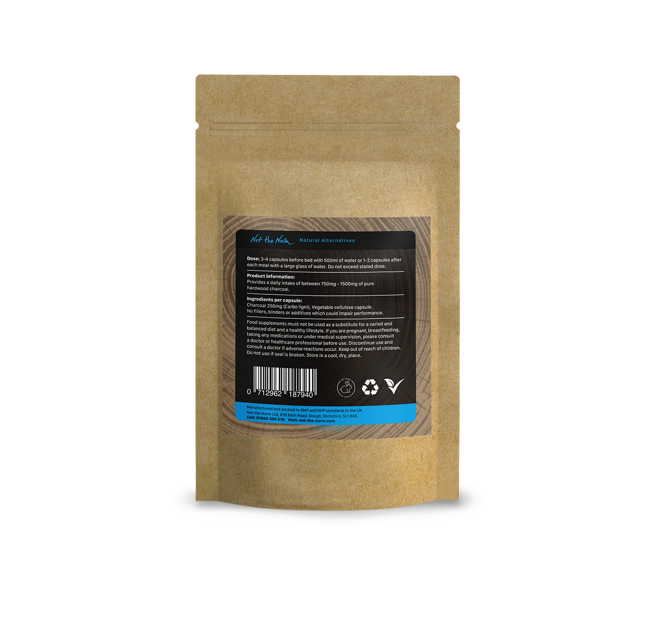 Non-Activated Hardwood Charcoal Capsules - Digestive & Daily Detox Support