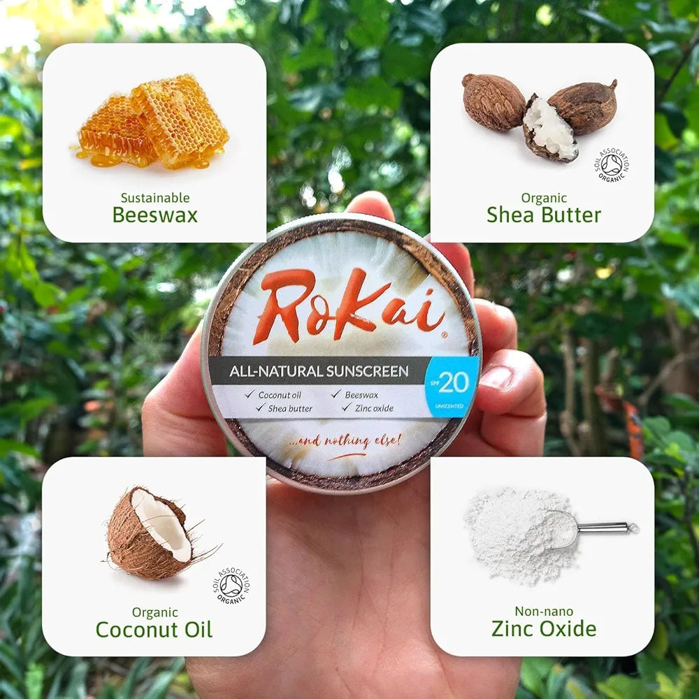 RoKai® All-Natural Sunscreen | SPF20 | Organic | Unscented | Mineral-based
